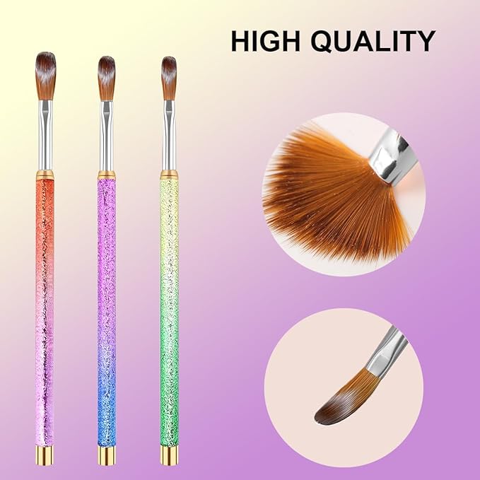 Nail Art Clean Up Brushes,3PCS Soft Cleaner Brush with Cute Fruit Design for Makeup Application, Flat/Oval/Fine Angled Gel Nail Brushes,Nail Art Tools for Cleaning Polish Mistakes on the Cuticles