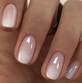 Chrome Press On Nails Short Square White Gradient Fake Nails Nude Pink Full Cover Glossy Glue On False Nails Acrylic Nails 24Pcs, S26