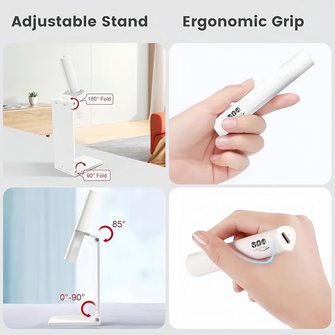 YTD Likomey Handheld UV LED Lamp for Gel Polish,White Quick Dry Mini Nail Light with Folding Bracket, Portable Cordless Rechargeable for Fast Curing UV Nail Glue Builder Extension Gel