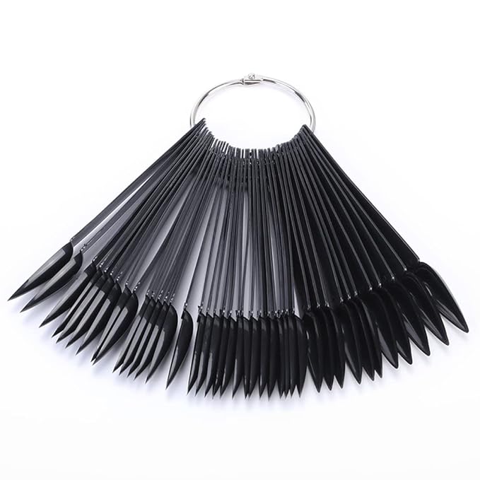 100 ps Nail Swatch Sticks with Number Stickers, Color Display Stiletto Tips, Fan-shaped Nail Practice Sticks, Color Wheel Sample (Black)