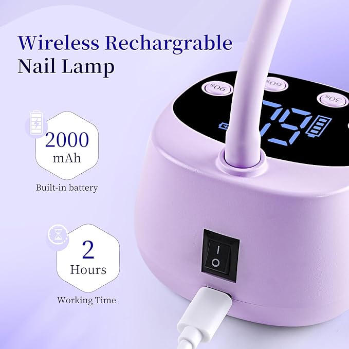 JODSONE Rechargeable Fast Curing U V Nail Lamp -Cordless Portable and Flexible Gooseneck for Gel Polish, Auto Sensor & 4 Timers Lavender Purple