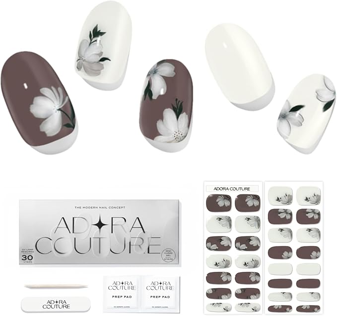 Semi Cured Gel Nail Strips with 30 Pieces - Salon Quality Manicure Kit for Women Easy Application Wraps Includes Prep Pads Nail File Wooden Stick, UV Light Required (Ivory Magnolia)