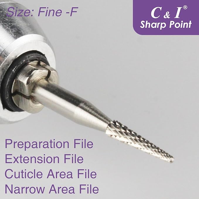 C & I Nail Drill Sharp-Point Bit Efile of Electric Nail Drill Machine Nail Techs Tool for Preparation, Extension or Cuticle Care (Fine -F)