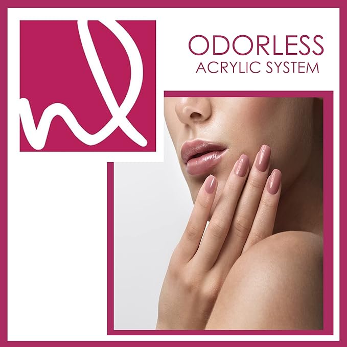 Odorless Liquid Monomer + Pink Acrylic Powder - Professional System for Nail Extension, Non-Yellowing Effect and EMA Formula – Kit 8 Oz.