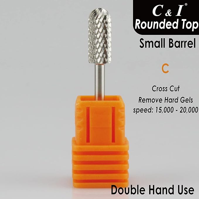C & I Small Barrel Rounded Top Nail Drill Bit with Teeth on the Top, Professional Electric File for Manicure Drill Machine, Remove Nail Gels 3/32” (Coarse -C)