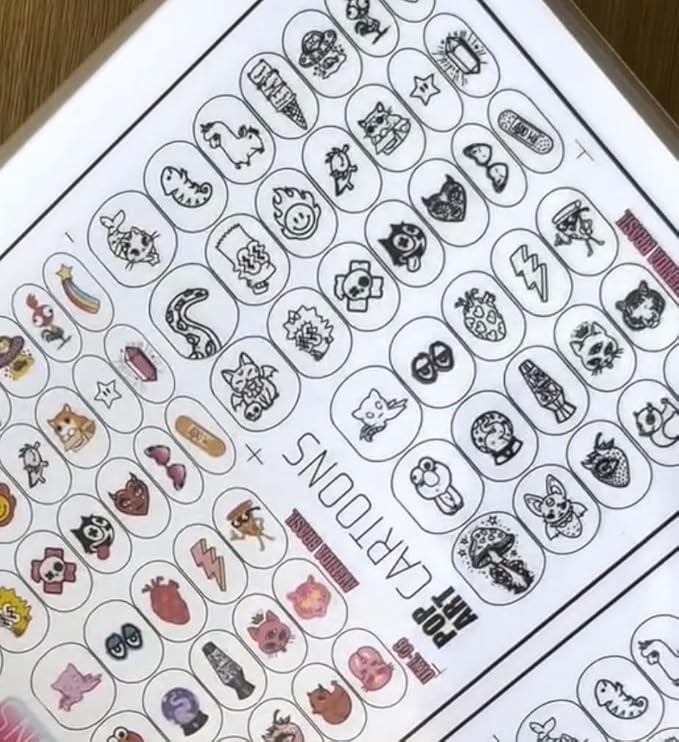 Nail Art Workbook Make Your own Decal Stickers Reusable Gel Nail Design Practice Book for Gel Polish Acrylic Nail foils Crystals Rhinestones Glitter Cartoon Nail Design Guide (2)
