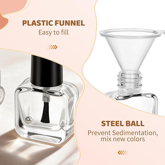 4Pcs Empty Nail Polish Bottles with Brush, Small Polish, Container with Funnel Mixing Balls, 5ML Glass Bottle for Nail Art Samples