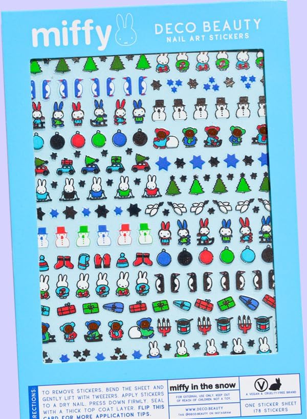 Deco Beauty Miffy in The Snow -Super Thin & Easy-to-Apply Nail Art with The Cutest Designs-Durable & Long-Lasting Nail Art Stickers & Decals for Women, for DIY at-Home Manicures & Salon-Quality Nails