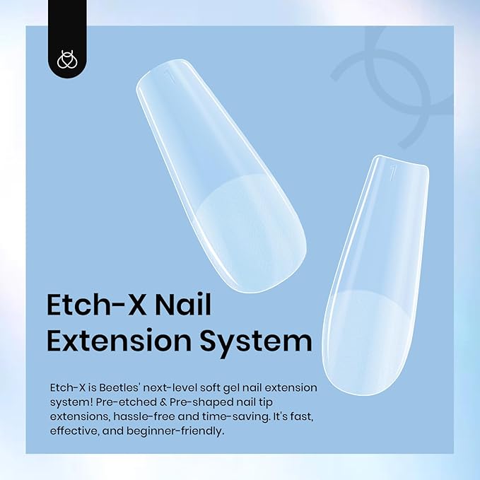 Beetles Gel Nail Tips 288 Pcs Medium Coffin Etch X Nail Tips 12 Sizes Half Matte Press On Nails Full Cover False Nails for Nail Extensions Friendly for Beginner Women