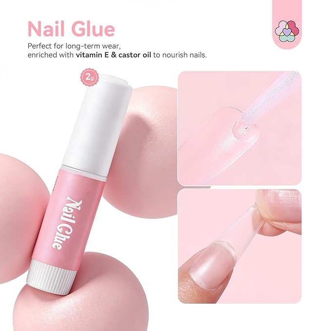 SAVILAND 20PCS Press on Nail Kit: Press On Nail Packaging with Nail File Glue Prep Pads Adhesive Tabs Acrylic Sticks Instruction Cards Pink Bags Nail Prep Application Supplies Manicure Disposable Kit