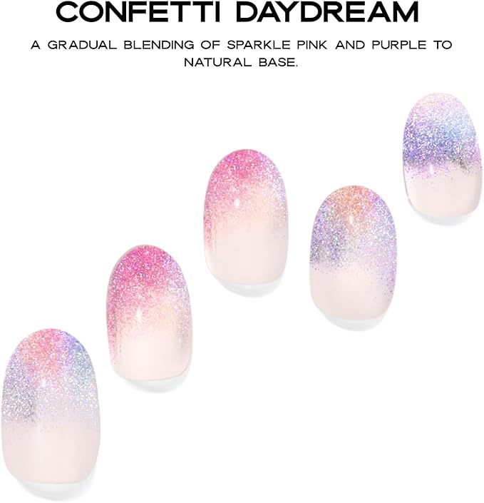 Semi Cured Gel Nail Strips with 30 Pieces - Salon Quality Manicure Kit for Women Easy Application Wraps Includes Prep Pads Nail File Wooden Stick, UV Light Required (Multi Confetti)