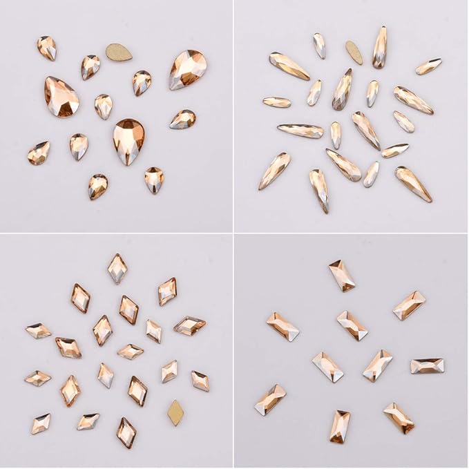 153pcs 3D Nail Diamonds Crystal Golden Shadow Flat Back Gem Stones for Nail Art Decoration + 960pcs Mix Loose Round Rhinestones Set Supply