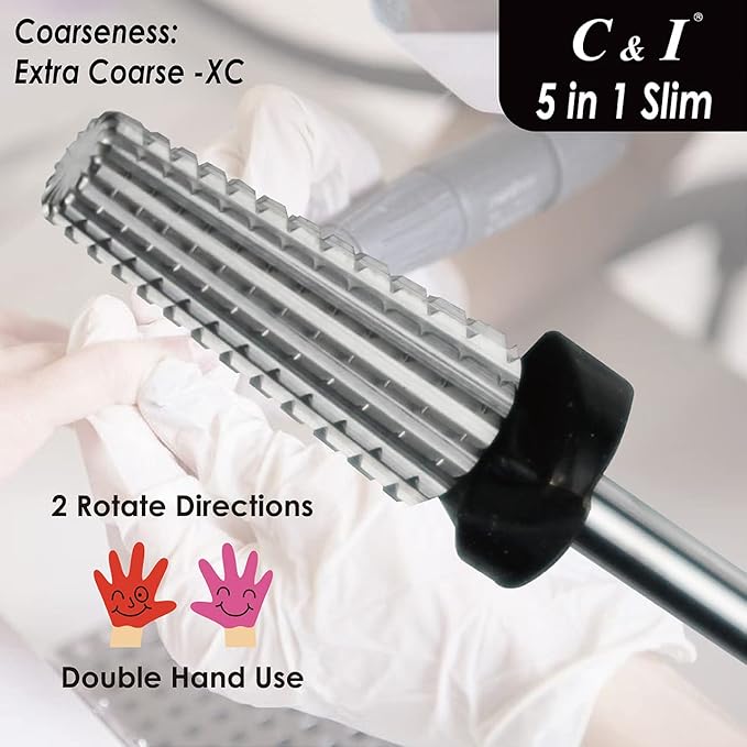 C & I 5 in 1 Nail Drill Bit, Slim Edition, Professional Manicure Drills for Electric Nail Drill Machine (Extra Coarse -XC)
