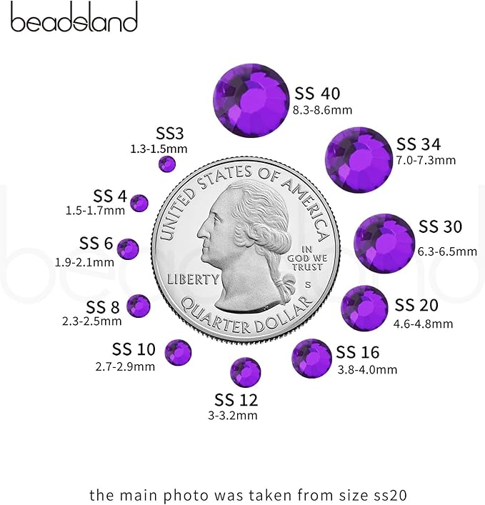 Beadsland 1440pcs Flat Back Crystal Rhinestones Round Gems for Nail Art and Craft Glue Fix, Aurora Purple, SS20, 4.6-4.8mm