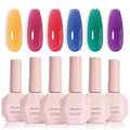 MelodySusie Jelly Gel Nail Polish Set,6 Transparent Colors,Jelly Texture,Neon Splash Colors Soak Off UV LED Light Cure or Salon Manicure and Nail Art DIY at Home