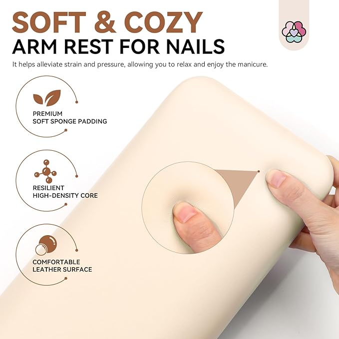 SAVILAND Arm Rest for Nails Tech Professional: 15.7" Full-Length Nail Arm Rest for Apricot Super-Comfort Big Nail Arm Restwith Microfiber Leather Mat Height Hand Pillow Cushion Nail Salon Manicure