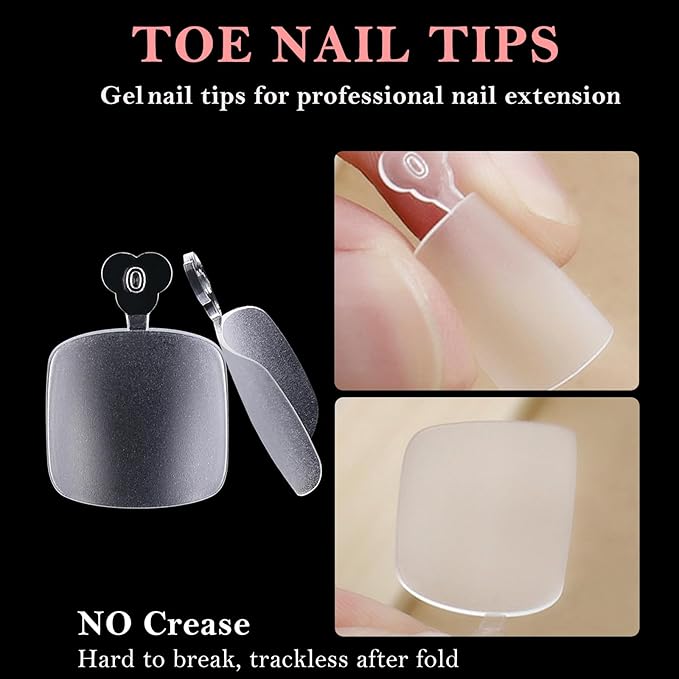 AddFavor 240pcs Toe Nail Tips Matte Soft Gel Toenail Tips Full Cover Square Acrylic Artificial False Fake Toe Nails Tips for Salon and Home Foot Pedicure Manicure