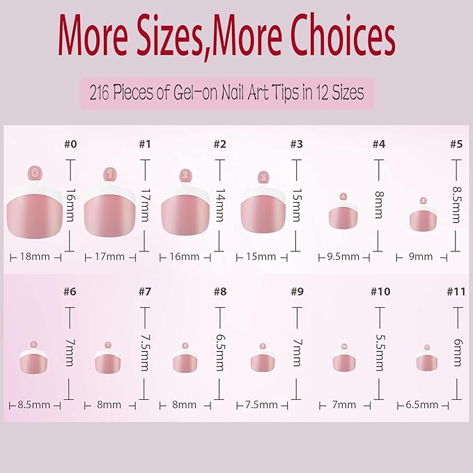 Brown Press on Nail for Women, OPkssnails 216pcs Summer French Tip Press on Toenails Short Square, Soft Gel Toe Nail Tips, Soak off Acrylic Fake Toe Nail Extensions 12 Sizes