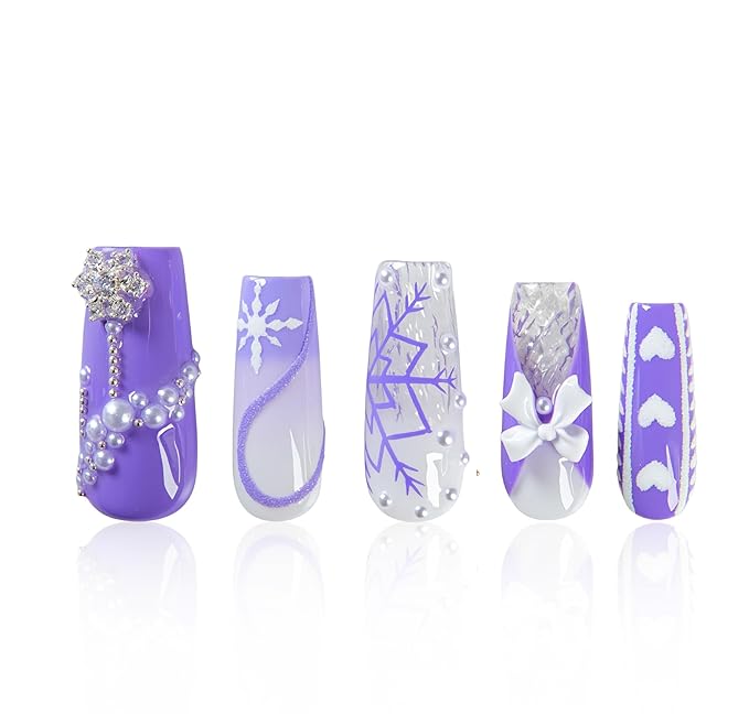 LOVFUL Short Press on Nails Lavender Snow | Handmade Acrylic Press ons| Reusable Fake False Nails | Square Classic Regular 1.3in | H697-L