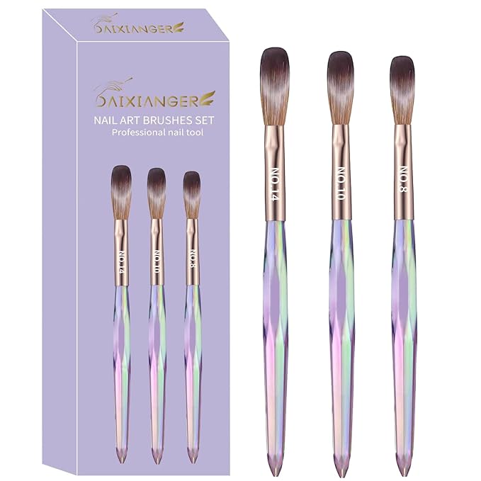 3PCS Acrylic Nail Brush Set,Size 8/10/14 Professional Nail Brushes for Acrylic Application Extension and 3D Carving for Nail Home Salon DIY