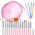 21 Pcs Nail Art Brushes & Tools Set, Pink: Resin Palette, Mixed Color, 2 Way Acrylic, Silicone Carving Pen, Dotting Pen, Manicure Kit, DIY Makeup Display Board