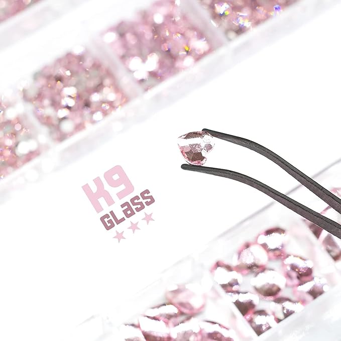 24 Styles Light Pink Nail Rhinestones Crystals Multi Shapes Flatback Gems Round Beads K9 Glass Stones Diamonds Jewels Nail Art Charms Supplies for Nails Face Eyes Makeup Crafts DIY Tumblers