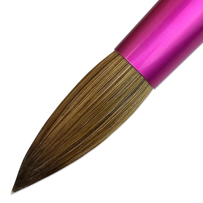 PANA USA Acrylic Nail Brush Pure Kolinsky Hair Acrylic White Swirl Blue Handle with Pink Ferrule Round Shaped - Size 18