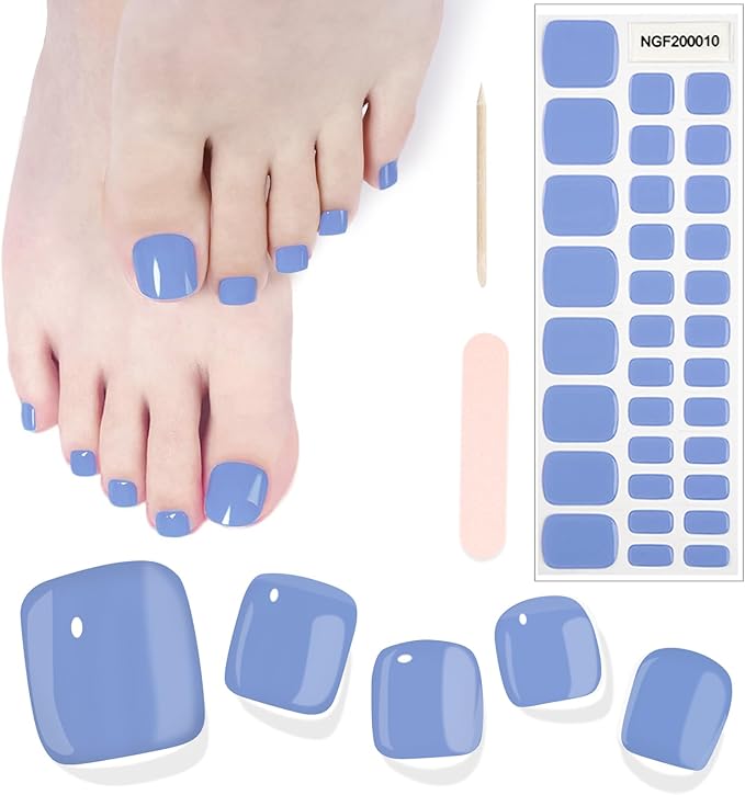 SILPECWEE Semi Cured Gel Nail Strips, Toenails Stickers Full Nail Wraps UV Light Required, Salon Quality, Easy to Apply & Remove, Toenail Strips for Women Girl (Dreamy Sky Red - 32PCS)