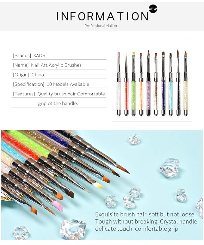 KADS Acrylic Brush Nail Art Brush Rhinestone Powder Brush Acrylic Clear Handle Nail Art Design Paint Pen Manicure Tool for Nails Sculpting (Purple)