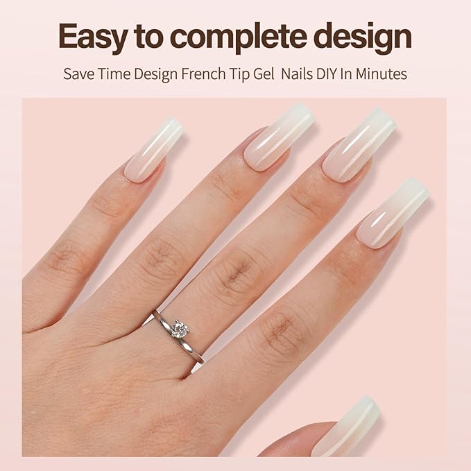 Vansiho Ombre Gel Nail Tips, 150Pcs Peach Gradient Long Square Press on Nails, Soft Gel Nails False Nail, Acrylic Fake Nails for Nail Art DIY 15 Sizes