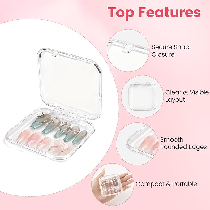 15 Pcs Press On Nail Packaging Box Press on Nail Storage Box for Press Ons with 90 Pcs Adhesive Double Sided Tape for Fake Nail Storage Case Nail Display Nail Salon Supplies (Transparent)