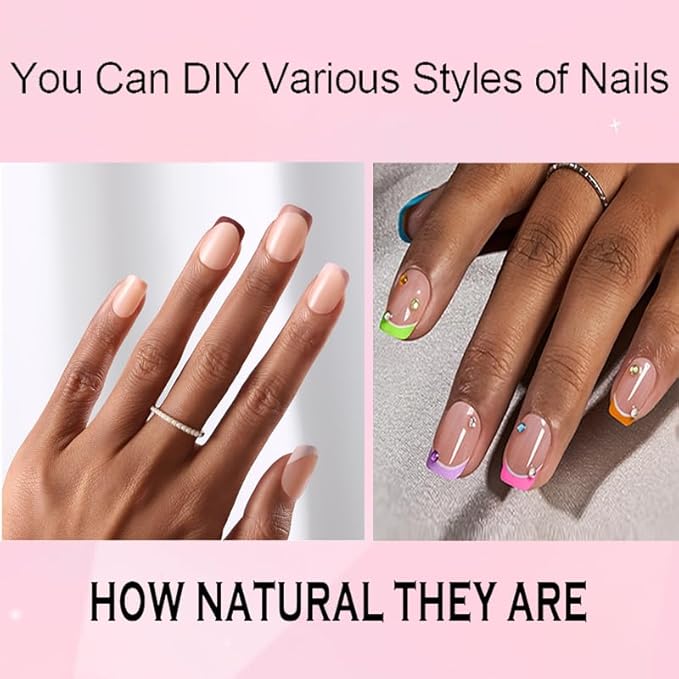 300Pcs Square French Tip Press on Nails, Multicolor Extra Short Soft Gel Nail Tips, Pre-lasting Acrylic Fake Nails, No Need to File False Nail Tips Extension for Women Nails DIY in 15Sizes