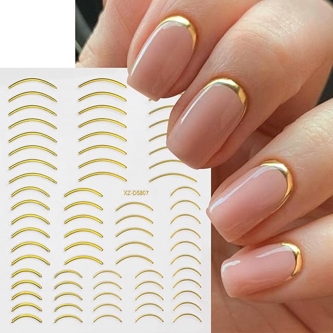 12 Sheets Gold Nail Art Stickers Gold Line Nail Stickers Irregular Nail Decals Self Adhesive Nail Art Supplies for Women Girls DIY Manicure Nail Art Decorations