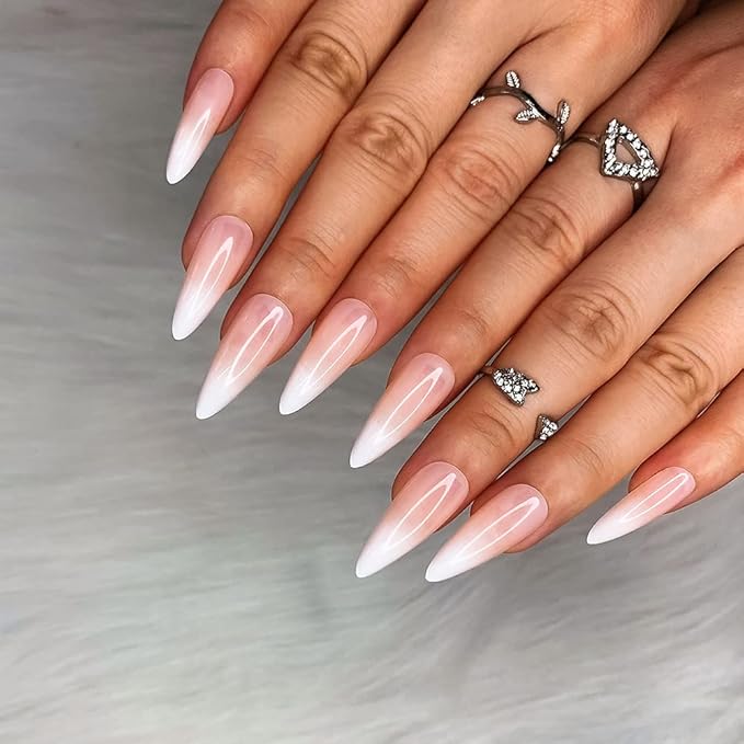 Morily 24pcs Fake Nails Matte Pure Color Medium Long Stiletto Almond Press on Nail False Tips Artificial Finger Manicure for Women (French Ombre)
