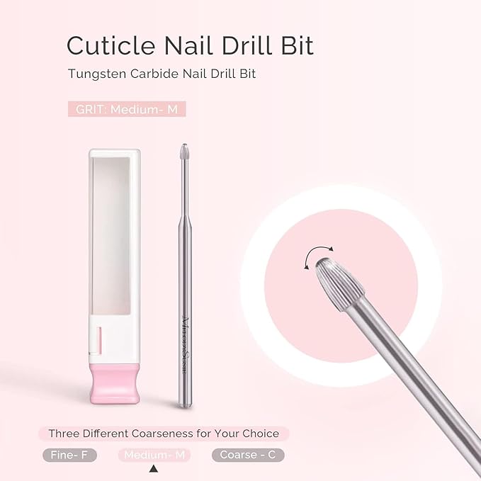 MelodySusie Cuticle Clean Nail Drill Bit 3/32'', Professional Safety Carbide Under Nail Cleaner Nail Bit for Cuticle Dead Skin Nail Prepare, Two Way Rotate, Manicure Nail Salon Supply(Silver, Medium)