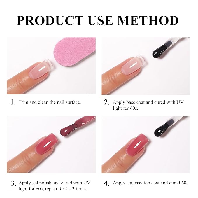 10ml Hema-Free Jelly Gel Nail Polish Set -6 Colors Lavender Pastel Yellow Light Green Pink and Blue Salon Home DIY Gift for Women