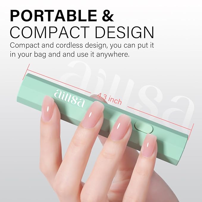 AILLSA Mini UV Light for Nails, Handheld Nail Lamps for Gel Polish, Portable Single Finger Flash Cure Lamp, Fast Drying (Green)