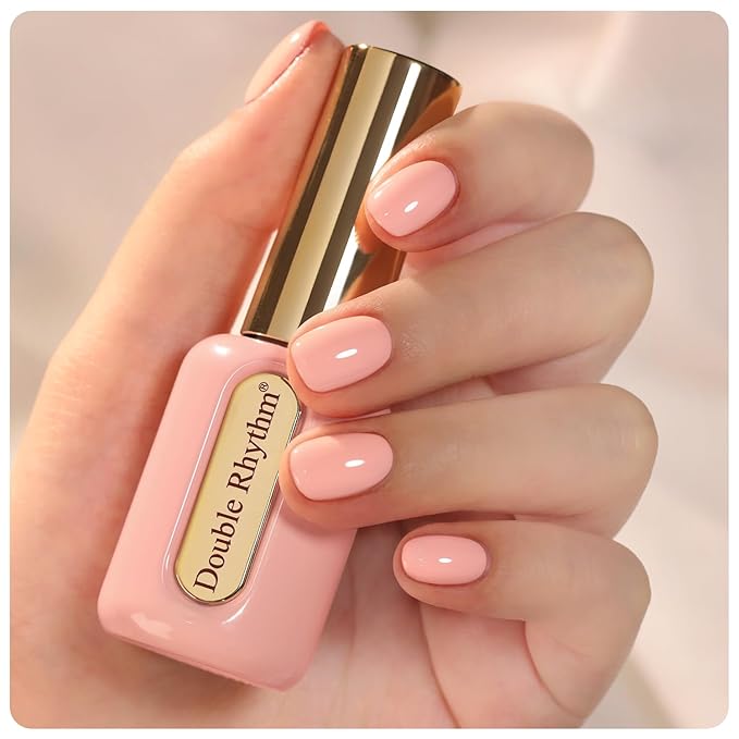 Double Rhythm 0.50 OZ Gel Polish Same Color Same Bottle Golden Round Translucent Hema Free Neutral Natural Milky 15 ML Jelly UV Polish Art DIY at Home (Pastel Pink Orange-C1317)