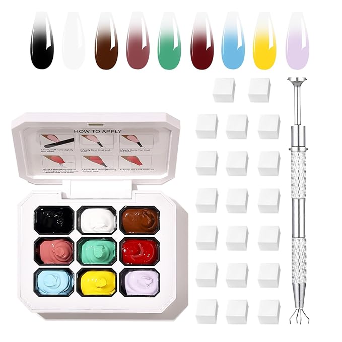 Ombre Gel Polish Nail Sponges for Ombre 9 Series Colorful Blush Effect Pat Painting Gradient Blooming gel ombre & pat paint for nails Multistyle French Manicure Nail Art DIY Home (A7, 1)