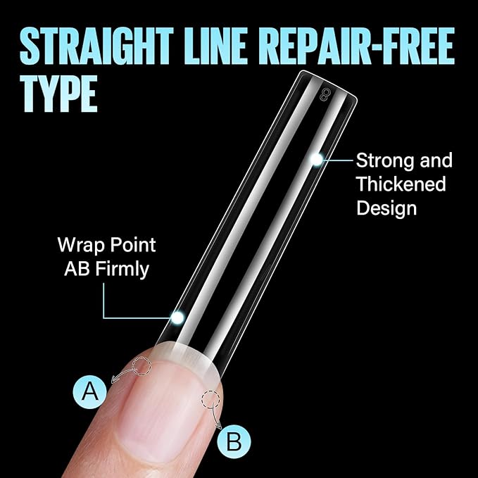 TOMICCA Extra Long Square Nail Tips XXL – 240pcs Clear Half Cover No C Curve Nail Tips, 10 Sizes False Nails for DIY & Salon, Beginners & Professionals