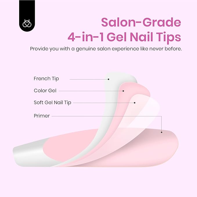 Beetles Short Square French Tip Press on Nails, 224Pcs French Tip Press on Nails Pink Short Square Shape Nail Tips, No Need to File Fake Nails for Nail Art DIY Gifts for Women