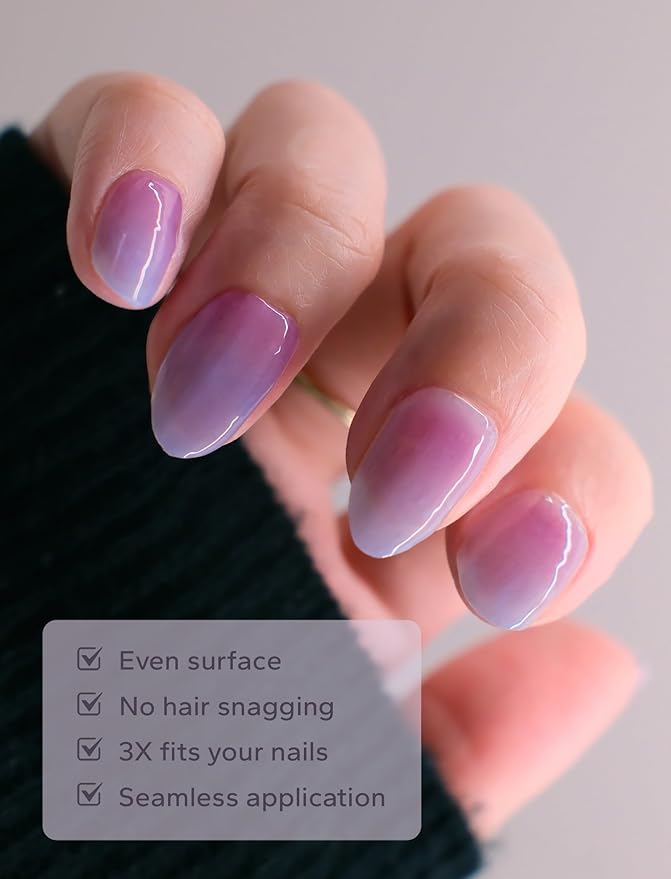 Nail Polish Strips – 32PCS UV Free Salon Quality Wraps, Long Lasting Gel Nail Stickers for Women (Lilac Blooming Purple)