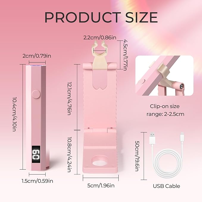 UV Nail Lamp with Stand Foldable, 360°Adjustable Rotation, Portable, Relax Hands,Pink Flash Cure Lamp for Gel Polish Home DIY Salon Women Painting Manicure