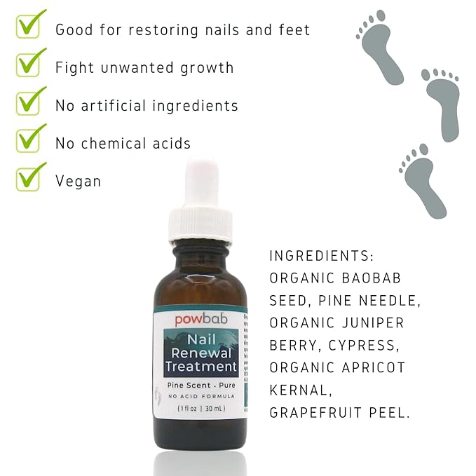 powbab Nail Renewal Treatment for Toenail. Pine Needle Scent, No Acid Formula. 100% Natural Solution Toenail Treatment Extra Strength for Foot and Nail. Natural Toe Nail Treatment - 1 oz
