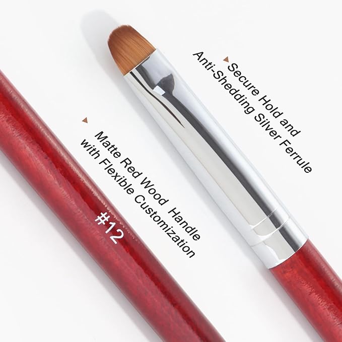 French Manicure Clean-Up Brush, French Gel Acrylic Nail Art Kolinsky Brush for Professional Manicure Cuticle Clean Up Nail Art Design, Red Wood Handle (12#)