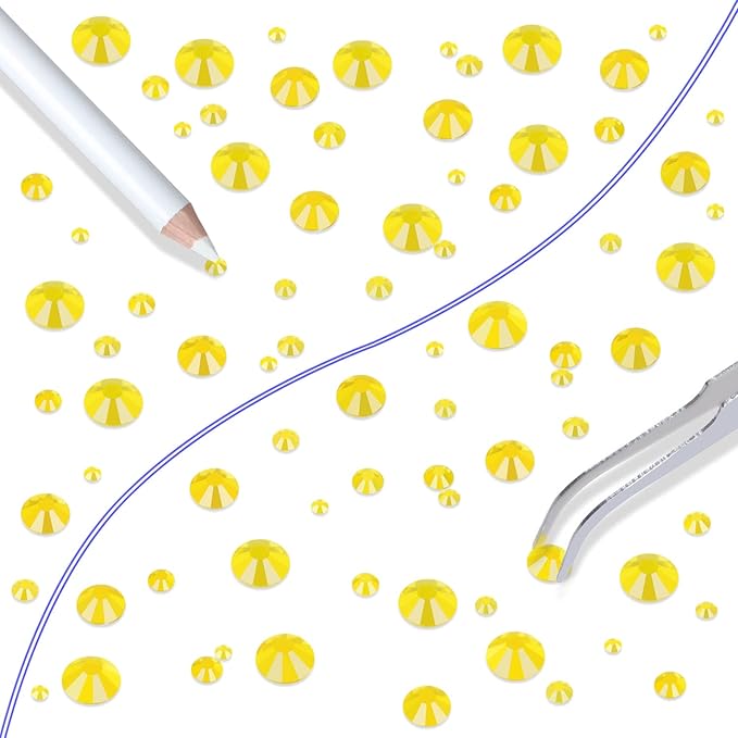 LPBeads 6000 Pieces Citrine Non Hotfix Rhinestones 6 Sizes Round Crystal Glass Flat Back Rhinestones with Tweezers and Picking Pen for Nail Art Crafts Clothes Bags DIY
