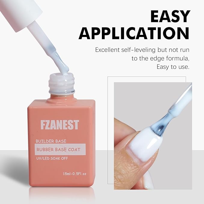 FZANEST Builder Gel for Nails, Milky White Gel Polish Rubber Base For Nails Strengthener Extension Apex Building Repair UV LED Color Base Nail Polish in Bottle