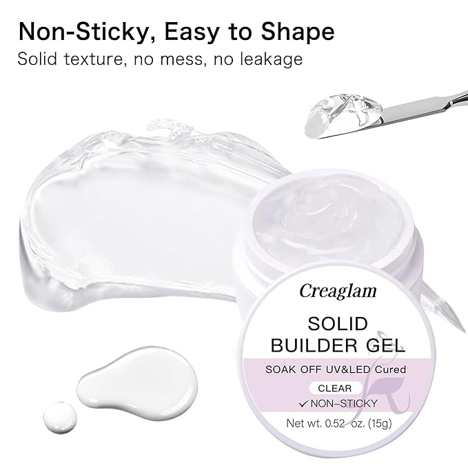 Solid Builder Nail Gel for 3D Sculpting, Nail Extension & Art, Perfect for Chrome Powder, Glitter and Rhinestones - 15g Jar for DIY Home Salon Use
