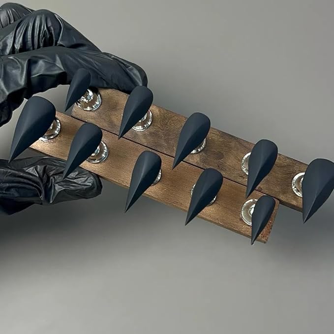 Halloween Press on Nails Black Short Curved Stiletto Handmade Design Stick on Nails Horror Vampire Fake Nails Dragon Cat Claw Press on Nails Matte Acrylic Glue on Nail Thick
