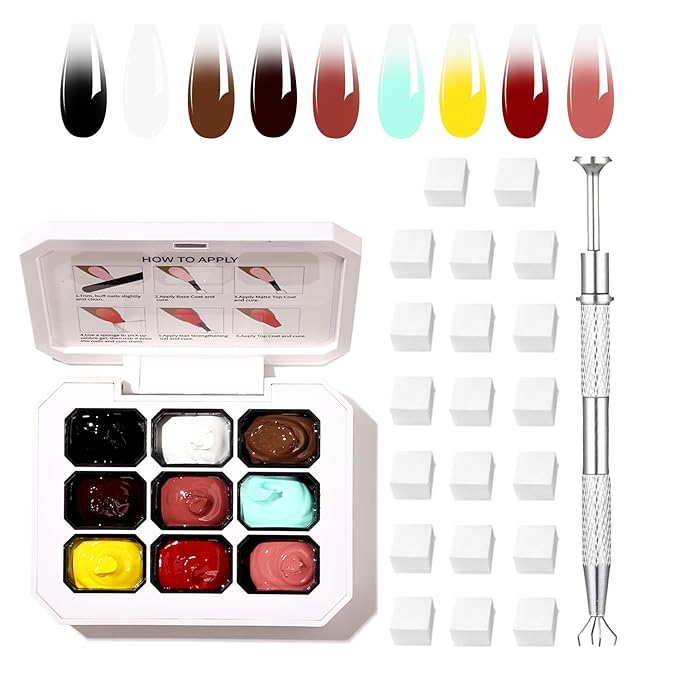 Ombre Gel Nail Polish Nail Sponges for Ombre 9 Series Colorful Blush Effect Pat Painting Gradient Blooming Gel for Ombre Nails Multistyle French Manicure Nail Art DIY Home (A13, 1)
